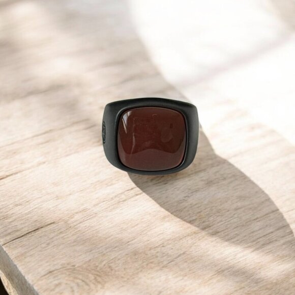 David Yurman Red Carnelian Titanium Exotic Stone Ring Band Size 8US David - Picture 2 of 2